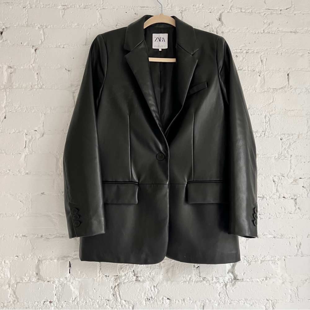 Zara Black Faux Leather Blazer